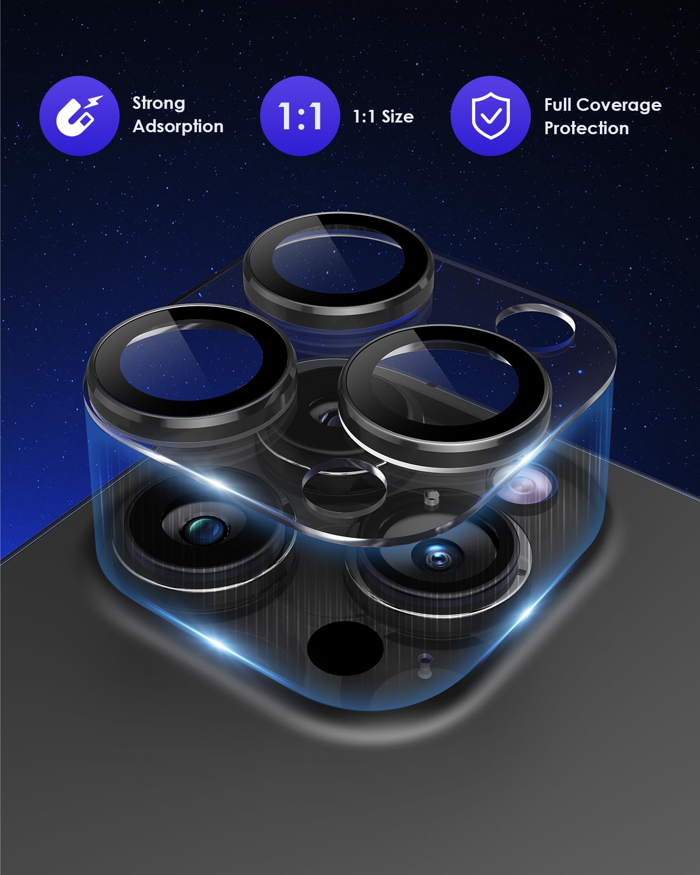 Kanosan For Iphone 16 Pro/Iphone 14 Pro/Iphone 14 Pro Max/Iphone 16 Pro Max Camera Lens Protector, Clear Acrylic Plus Aluminium